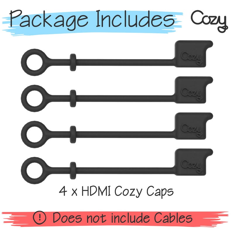 Cozy 10-Pack Cozy HDMI Caps for HDMI Cables/Cords/Tether - Provides Dust and Oxidation Protection, Projection Adapter Cover, Protects During Travel, Portable, Designed by Cozy (Black) - Image 3